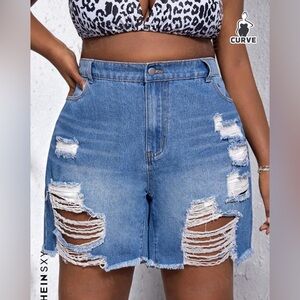 Raw Hem Ripped Denim Shorts